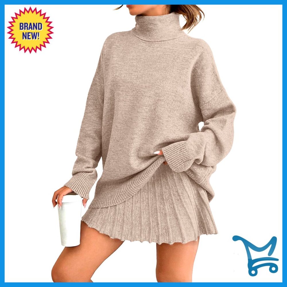 Turtleneck Sweater And Mini Skirt Set Cozy Loose Fit Lounge Outfit Y2k Chic